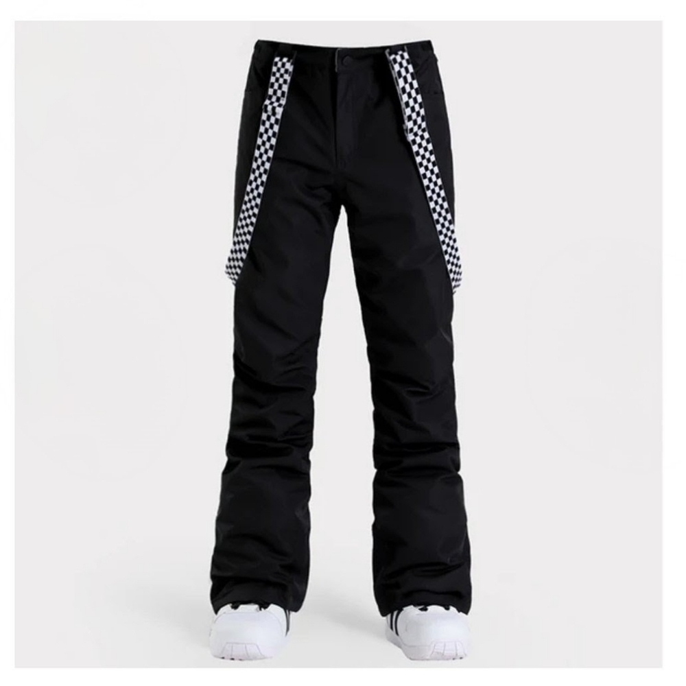 SMN Snow Pants Bibs Suspenders Checker Board Black White Snowboard Ski Size L